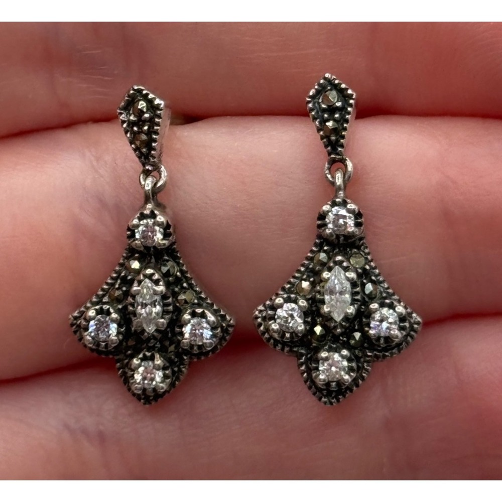 Judith Jack‎ Sterling Silver Marcasite & CZ Dangle Earrings